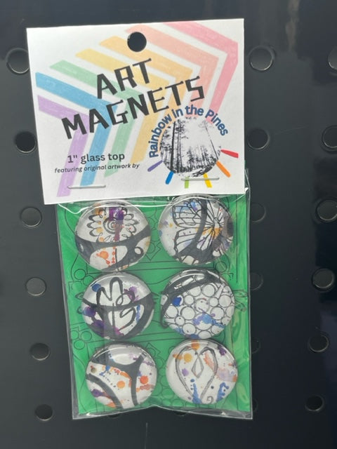 1" Glass Top Magnets featuring original artwork (Design A1, set of 6 )
