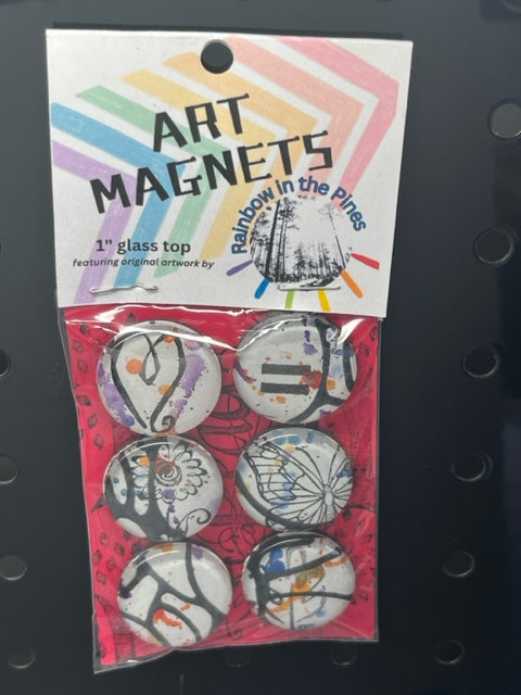 1" Glass Top Magnets featuring original artwork (Design B1, set of 6 )