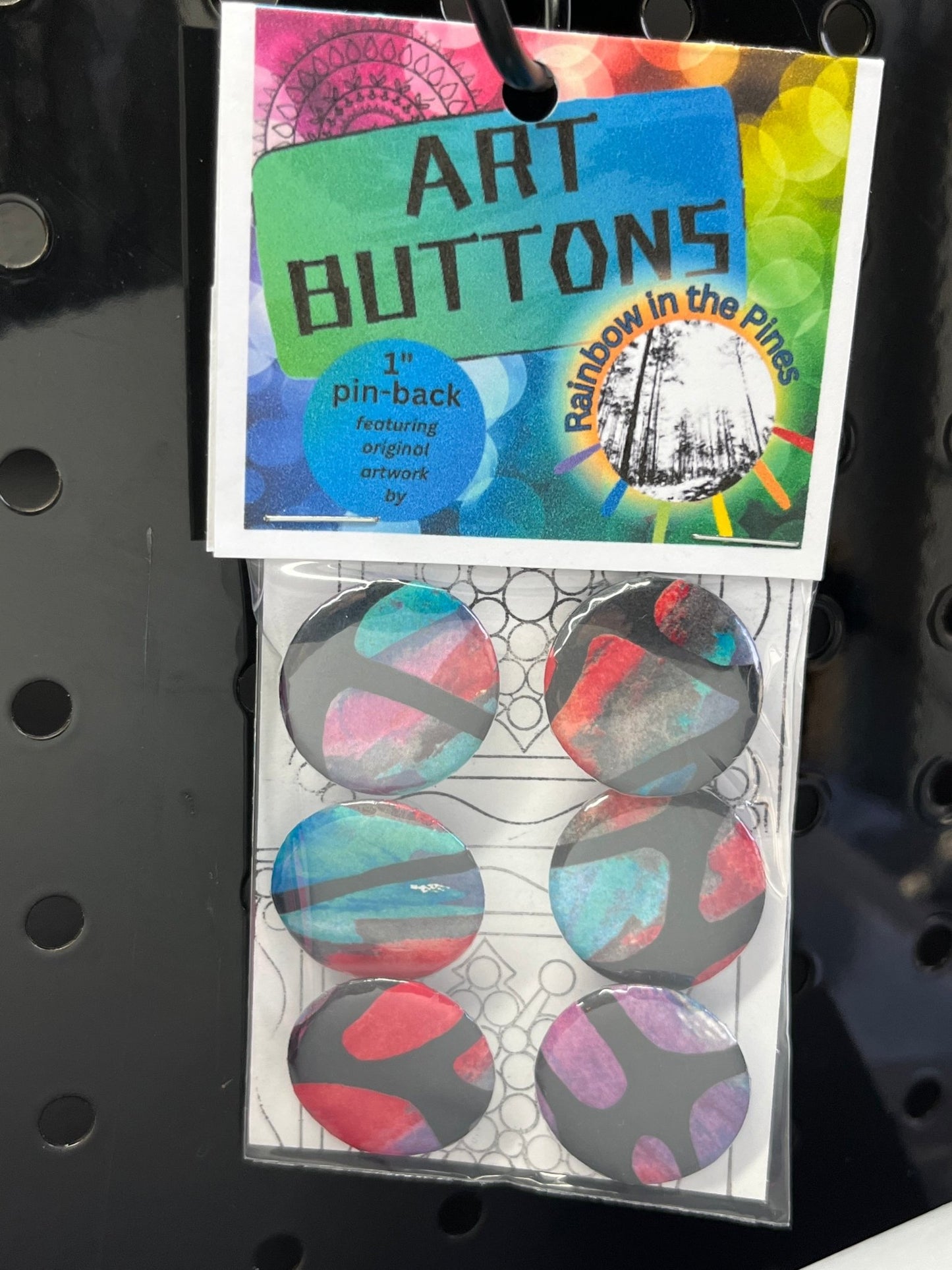 1" Art Buttons (Pin Back, 6 pack) Art Buttons (1" pin back) - Rainbow In The Pines