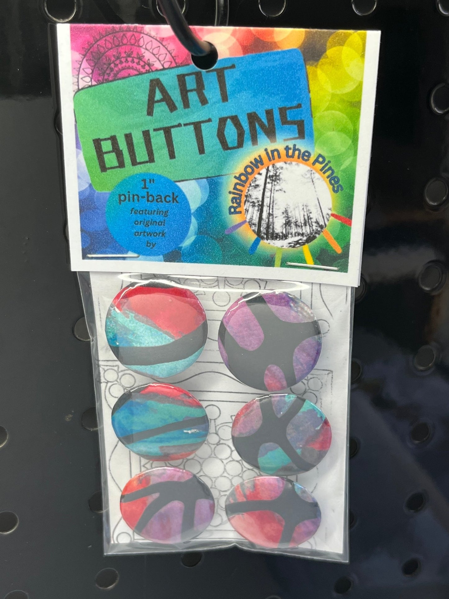 1" Art Buttons (Pin Back, 6 pack) Art Buttons (1" pin back) - Rainbow In The Pines