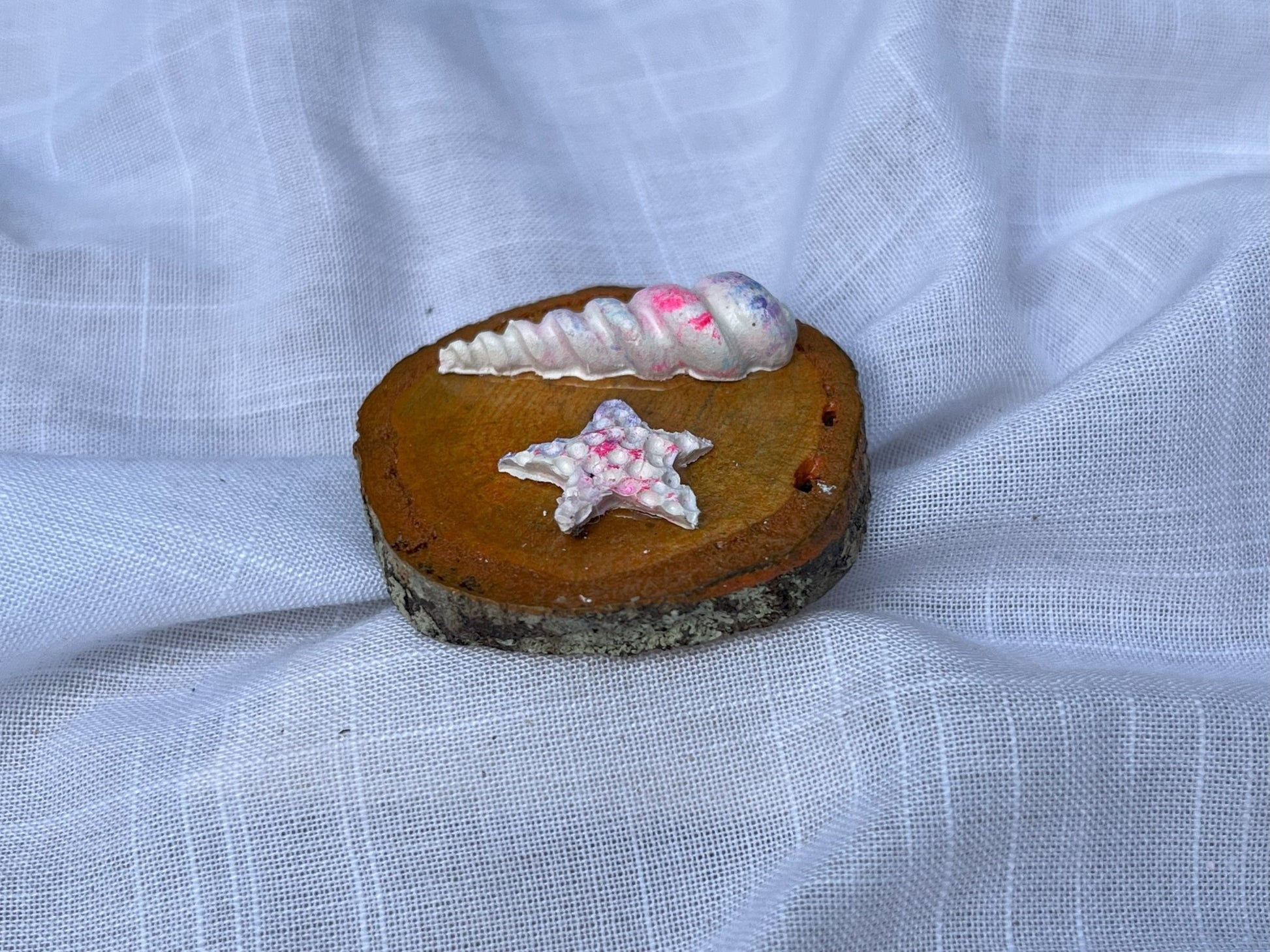 Beach Magnet (Small) Shell and Starfish Wood and Clay Magnet - Rainbow In The Pines