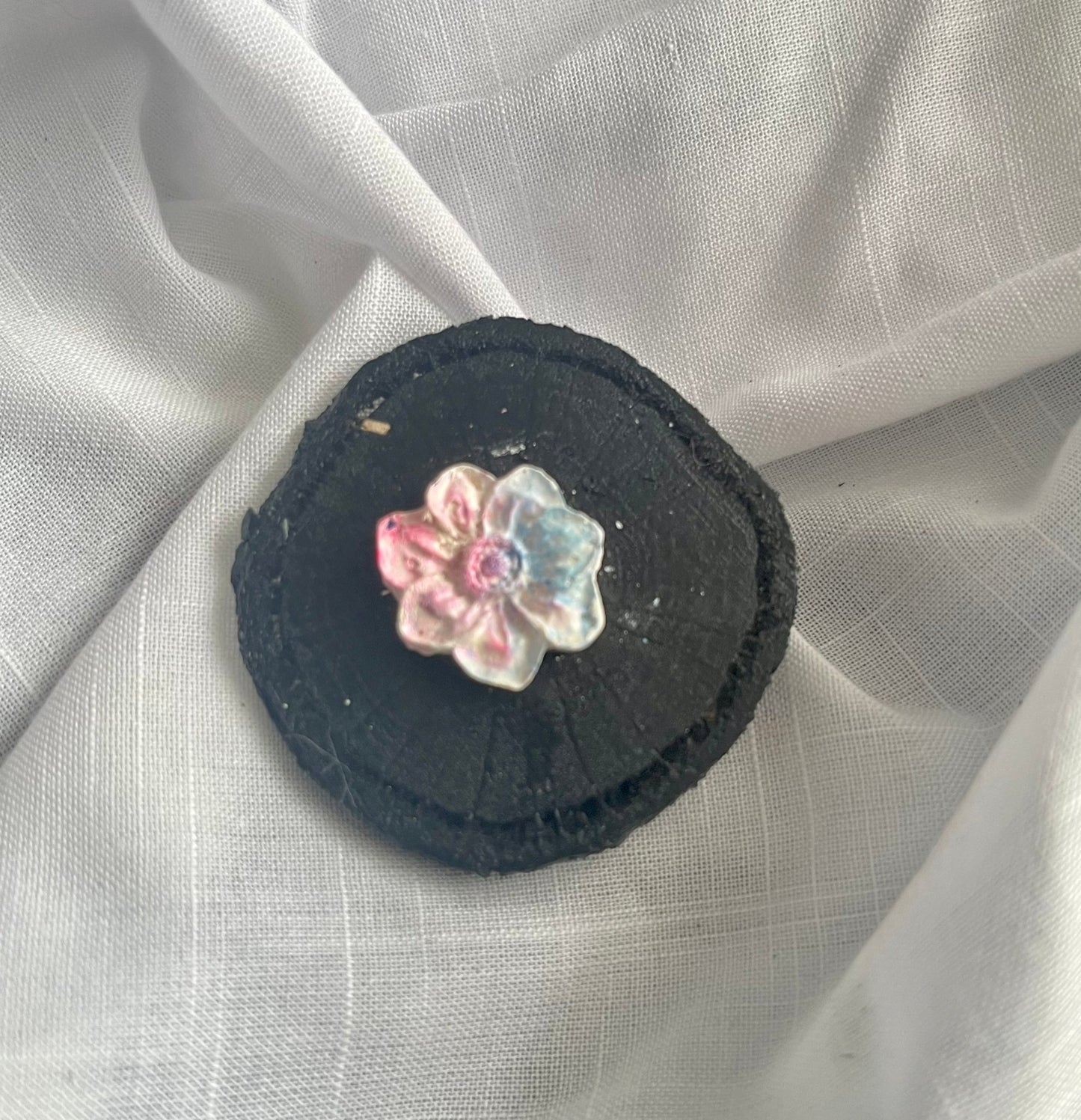 Blue & Pink Flower Magnet Wood and Clay Magnet - Rainbow In The Pines