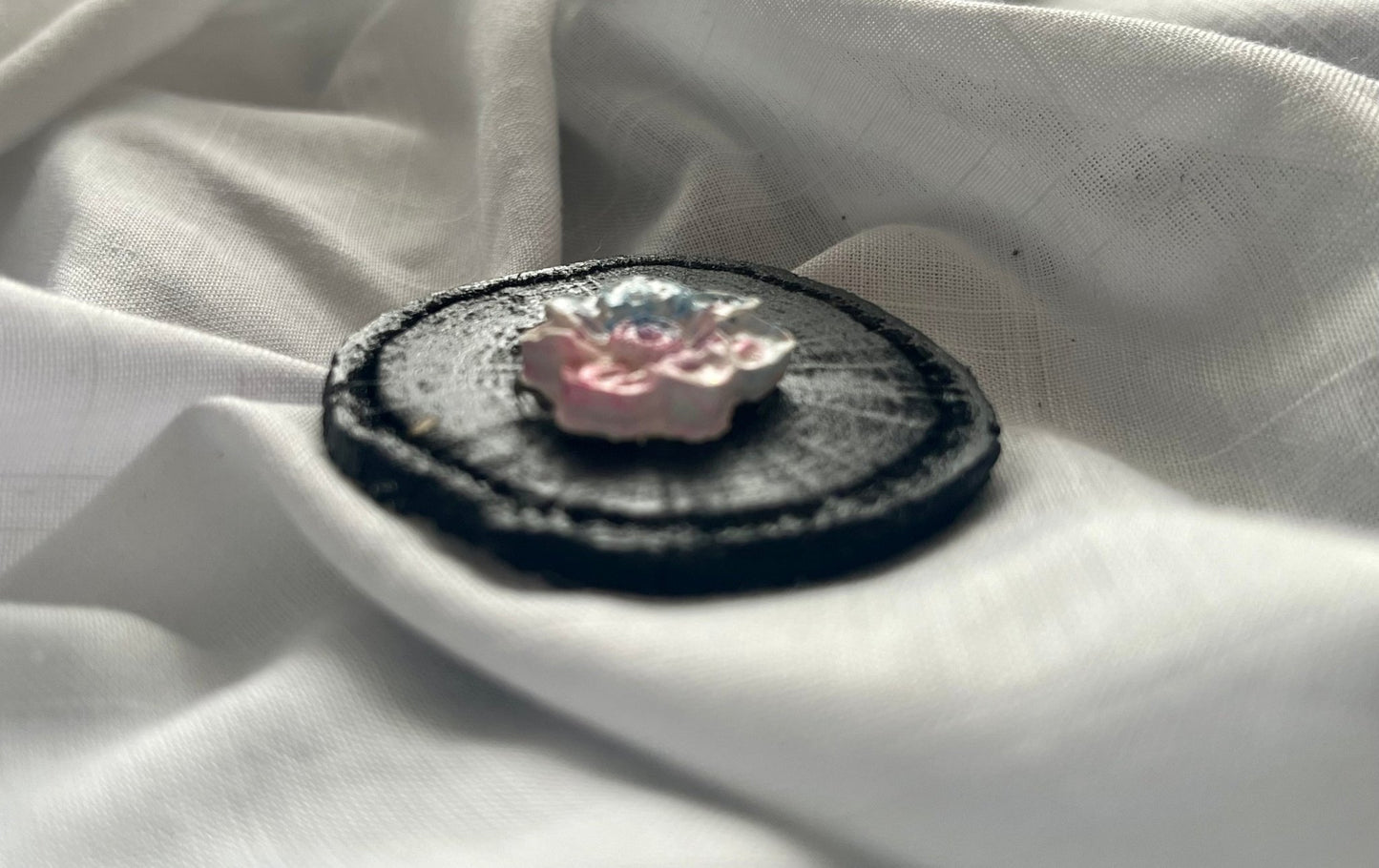 Blue & Pink Flower Magnet Wood and Clay Magnet - Rainbow In The Pines