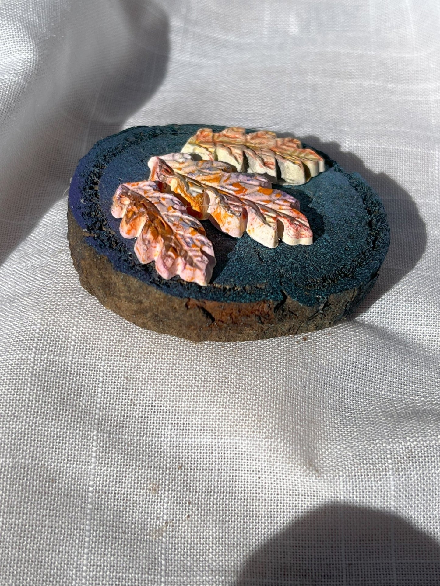 Fall Leaves Magnet Wood and Clay Magnet - Rainbow In The Pines