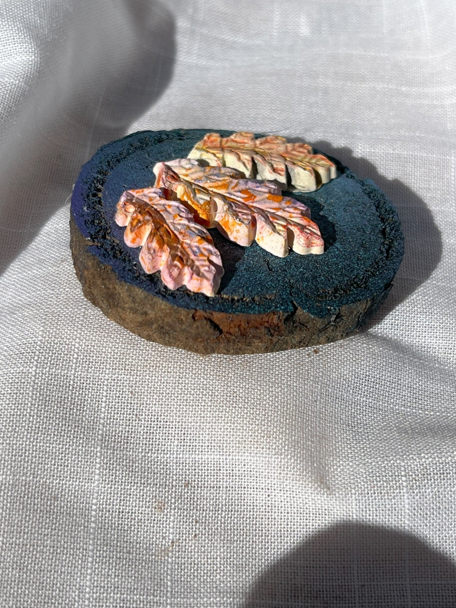 Fall Leaves Magnet Wood and Clay Magnet - Rainbow In The Pines