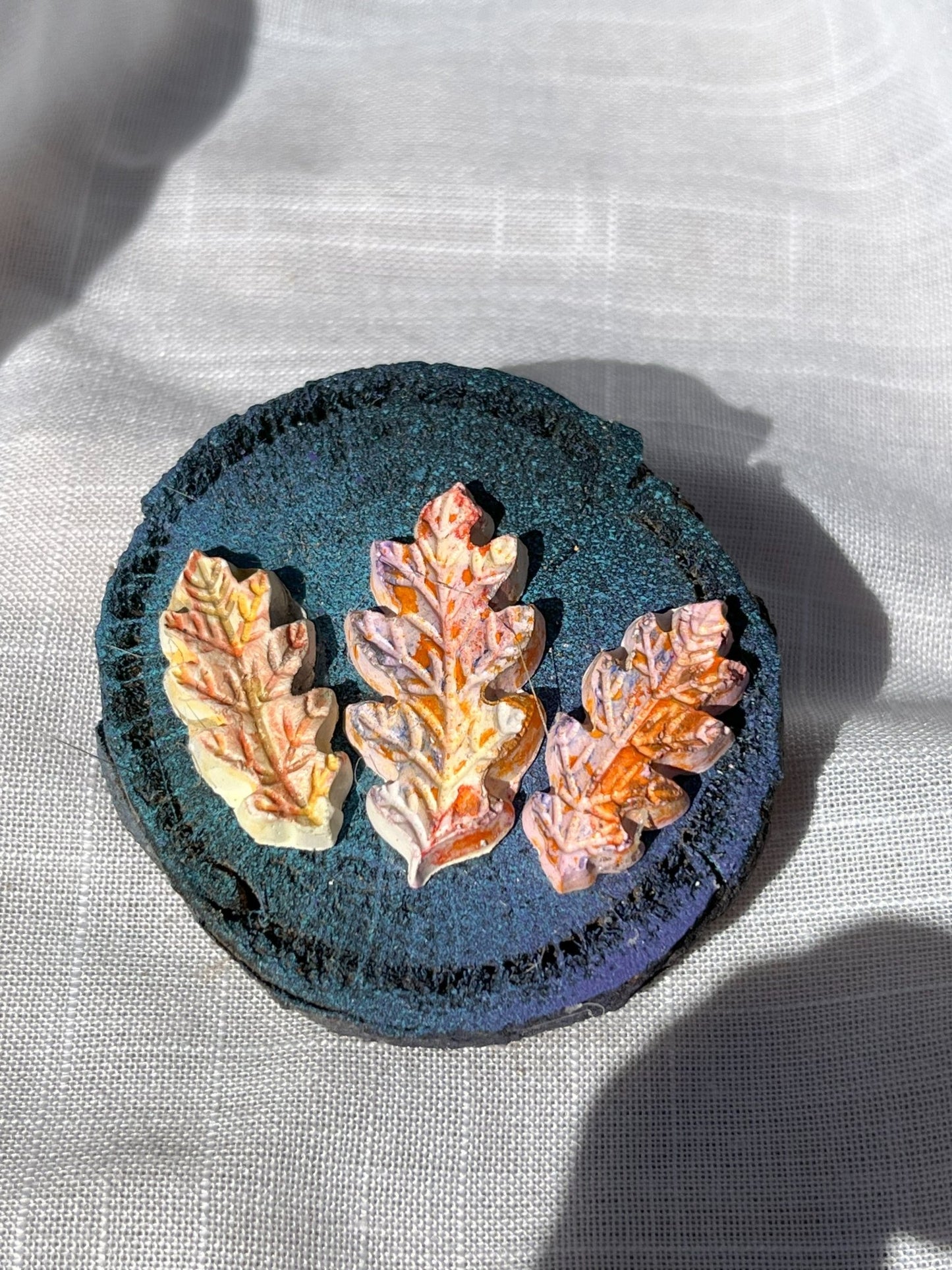 Fall Leaves Magnet Wood and Clay Magnet - Rainbow In The Pines