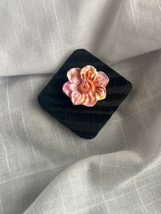 Orange & Pink Flower Magnet (small) Wood and Clay Magnet - Rainbow In The Pines