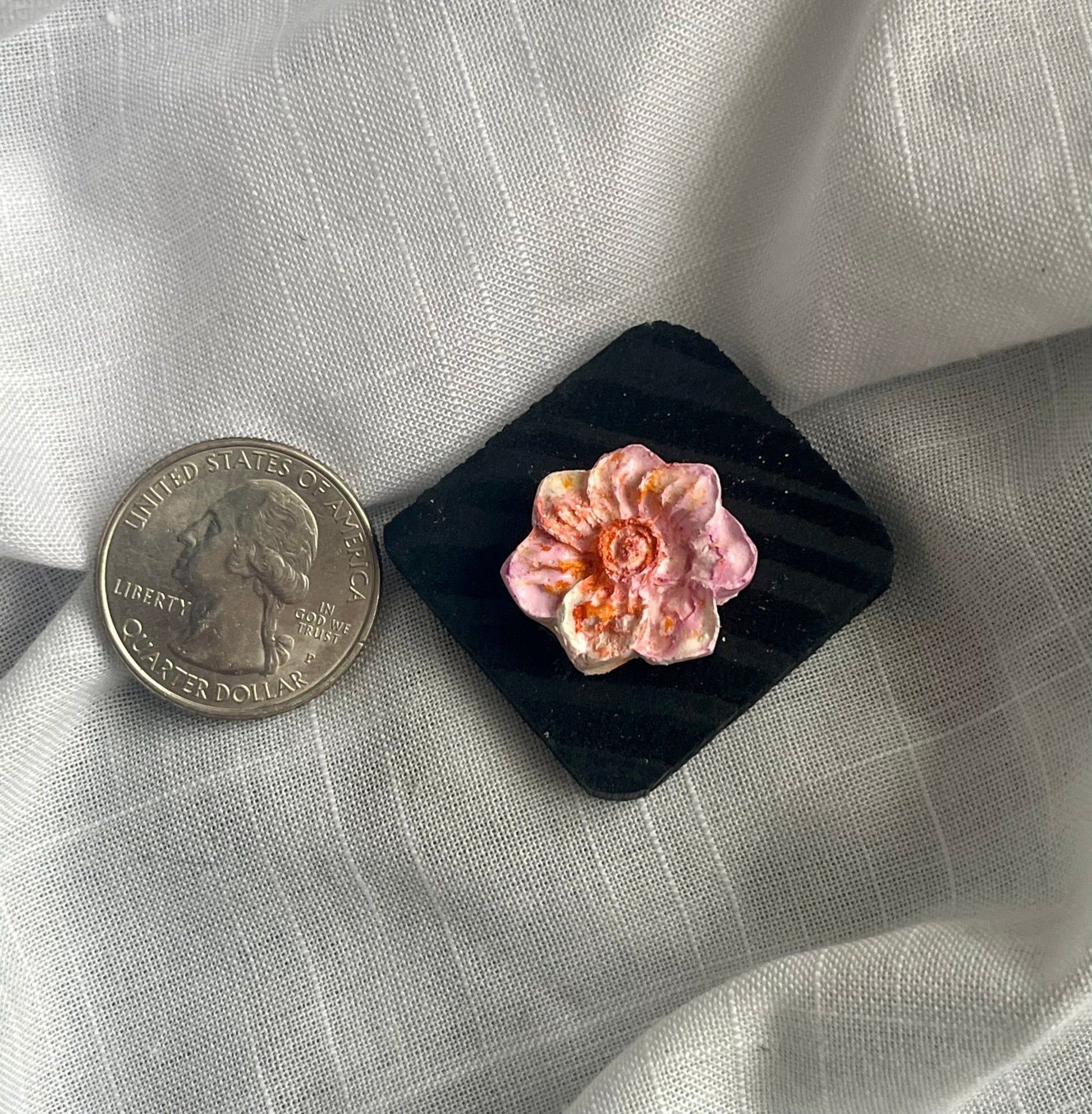 Orange & Pink Flower Magnet (small) Wood and Clay Magnet - Rainbow In The Pines